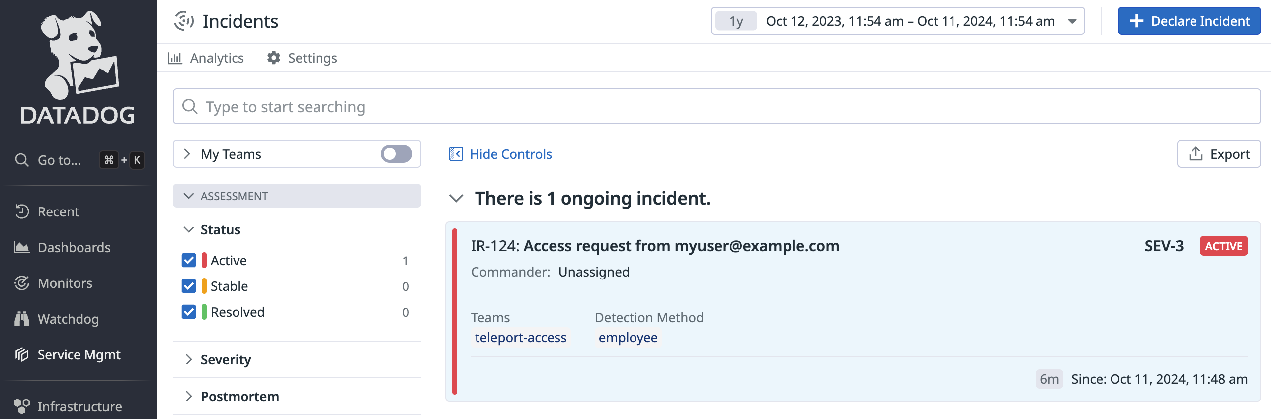 Datadog dashboard showing an Access
Request